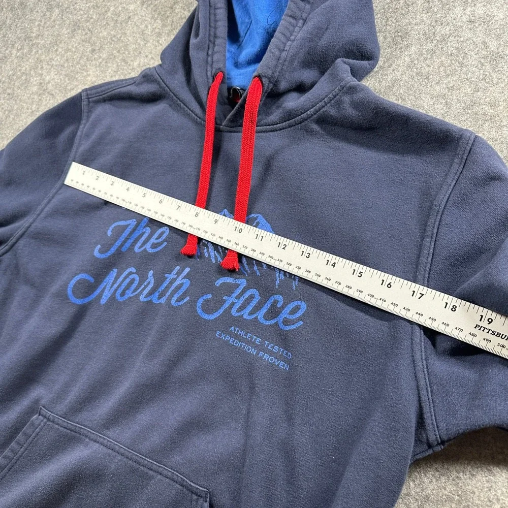 The North Face Hoodie‎ Mens Medium Navy Blue Graphic Fleece Pullover Sweatshirt